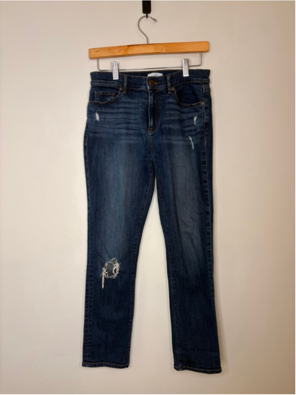 LOFT Outlet High Rise Straight Jeans Womens Size 4 Small Distressed Stretch